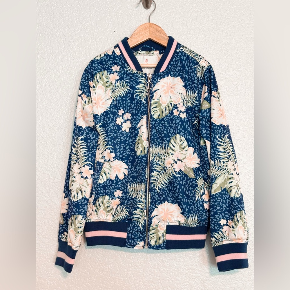 Urban Republic Navy Floral Bomber Jacket Girl M (10/12)